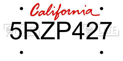 5RZP427 California License Plate