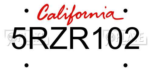 5RZR102 California License Plate