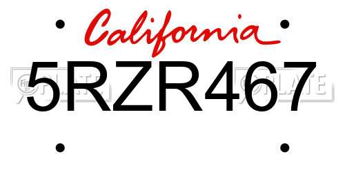 5RZR467 California License Plate