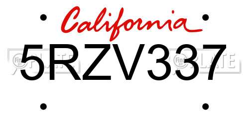 5RZV337 California License Plate