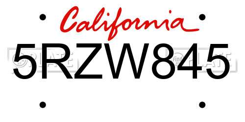 5RZW845 California License Plate