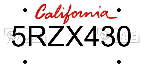 5RZX430 California License Plate