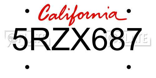 5RZX687 California License Plate