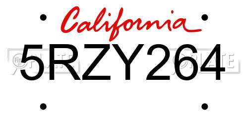 5RZY264 California License Plate
