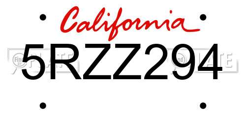 5RZZ294 California License Plate
