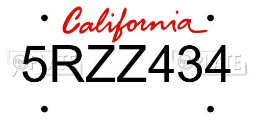 5RZZ434 California License Plate