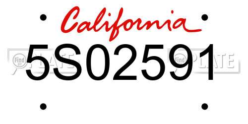 5S02591 California License Plate