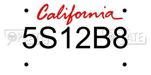 5S12B8 California License Plate