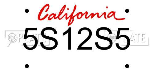 5S12S5 California License Plate