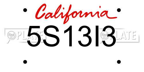 5S13I3 California License Plate
