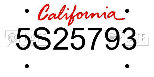 5S25793 California License Plate