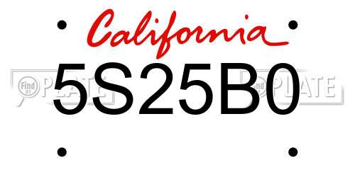 5S25B0 California License Plate