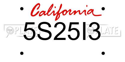 5S25I3 California License Plate
