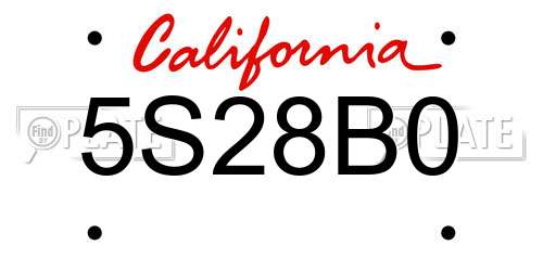 5S28B0 California License Plate