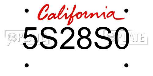 5S28S0 California License Plate