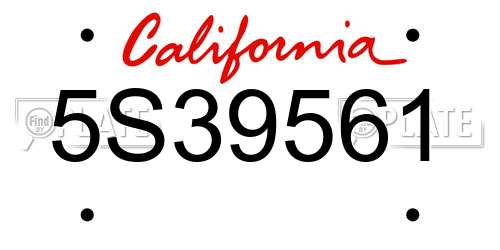 5S39561 California License Plate