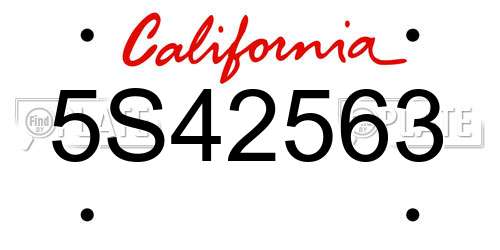 5S42563 California License Plate