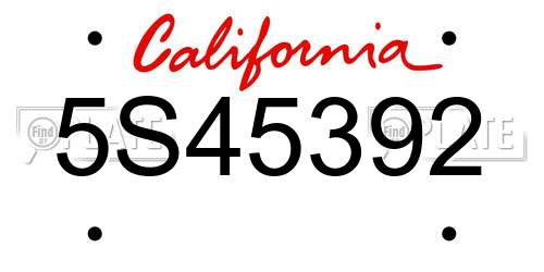 5S45392 California License Plate