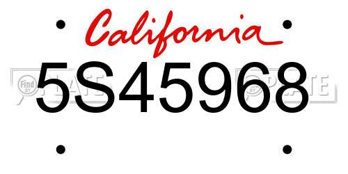 5S45968 California License Plate
