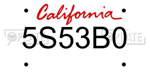 5S53B0 California License Plate