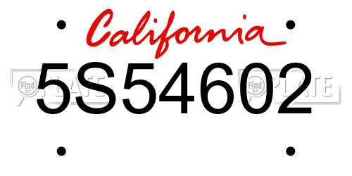 5S54602 California License Plate