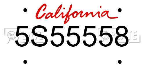 5S55558 California License Plate