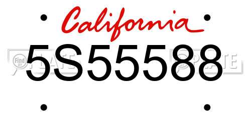 5S55588 California License Plate