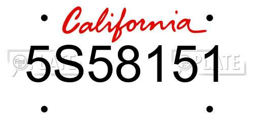 5S58151 California License Plate