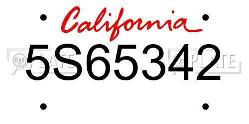 5S65342 California License Plate