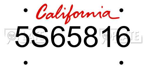 5S65816 California License Plate