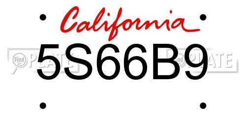5S66B9 California License Plate