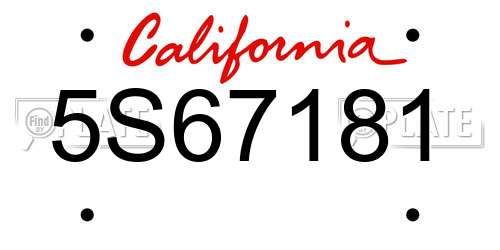 5S67181 California License Plate