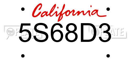 5S68D3 California License Plate