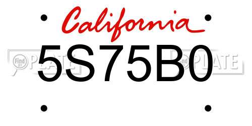 5S75B0 California License Plate