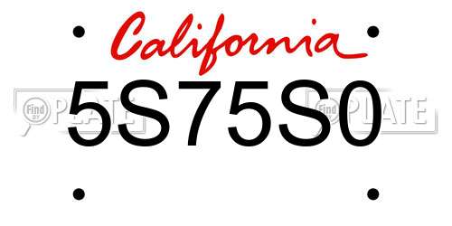 5S75S0 California License Plate