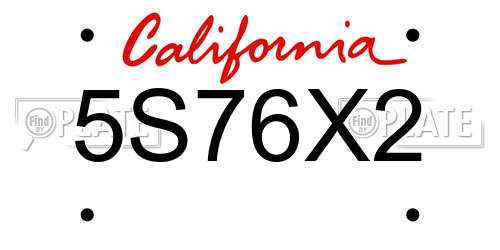 5S76X2 California License Plate