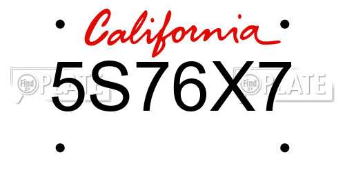 5S76X7 California License Plate