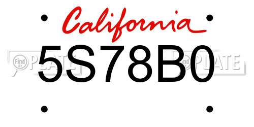 5S78B0 California License Plate