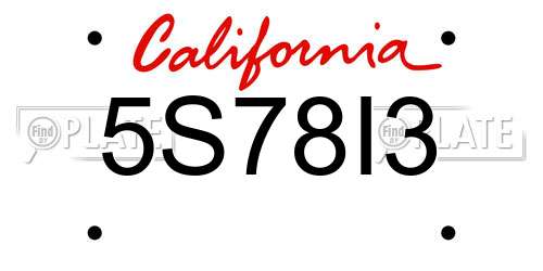 5S78I3 California License Plate