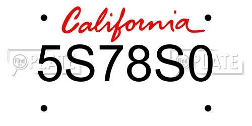 5S78S0 California License Plate