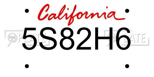 5S82H6 California License Plate