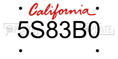 5S83B0 California License Plate