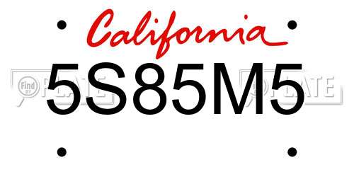 5S85M5 California License Plate