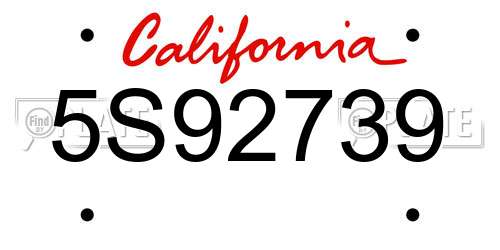 5S92739 California License Plate