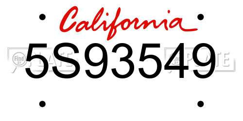 5S93549 California License Plate