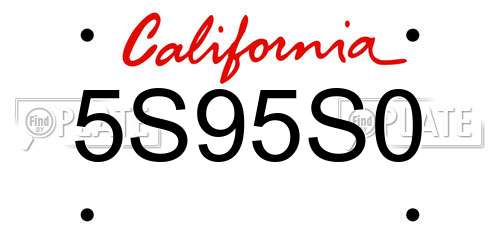 5S95S0 California License Plate