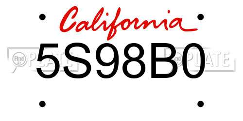 5S98B0 California License Plate