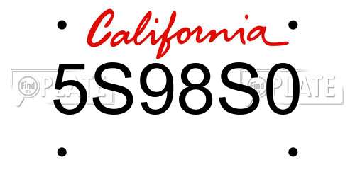 5S98S0 California License Plate