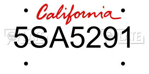 5SA5291 California License Plate