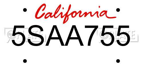 5SAA755 California License Plate